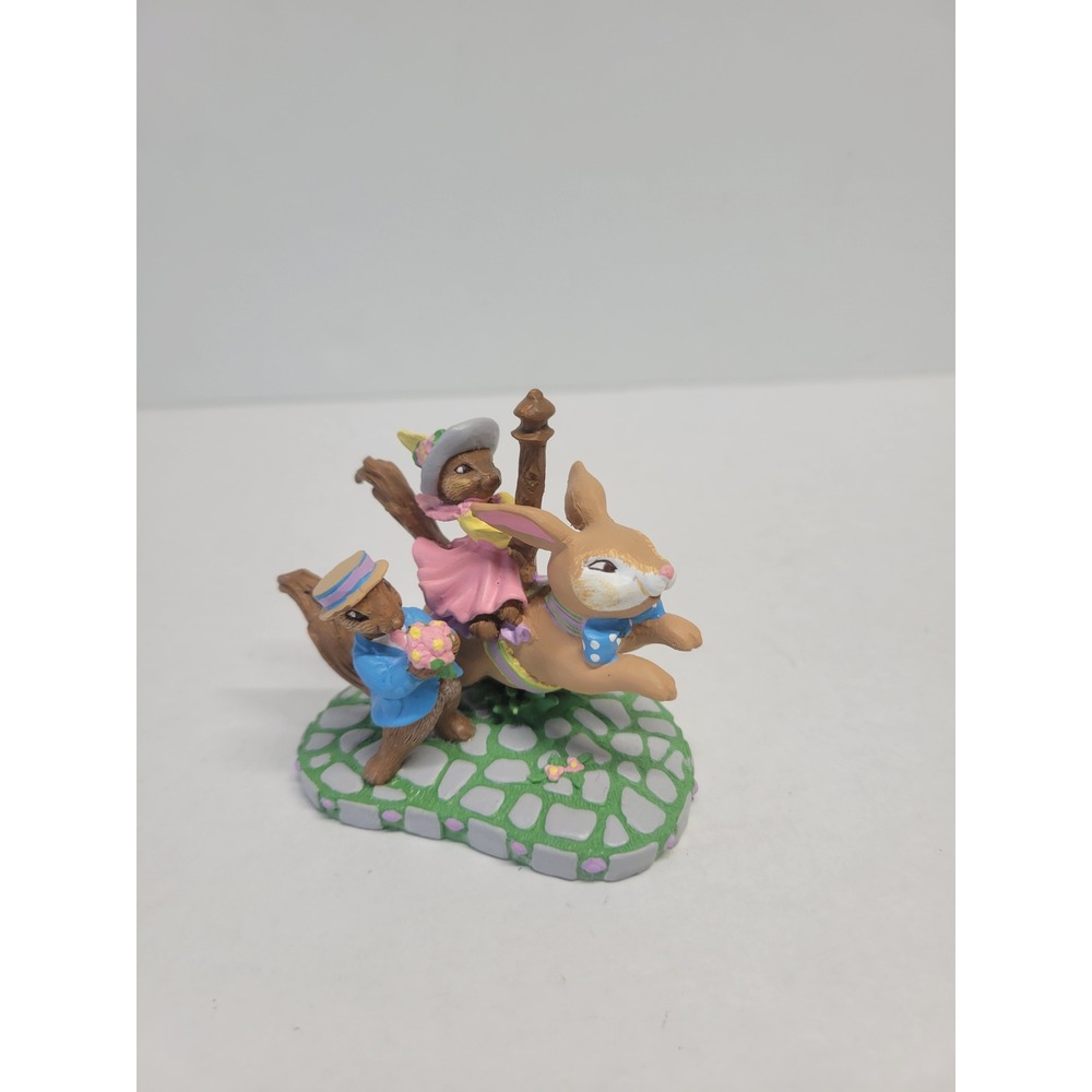 Vintage 1993 Avon Kathy Jeffers Easter Carousel Squirrel Bunny Figurine Decor